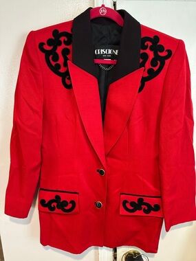 Criscione Red Tailored Blazer with Black Velvet Trim
